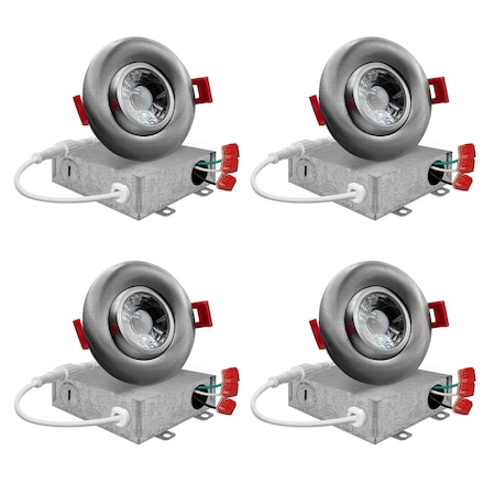 Nuwatt 3 Inch Nickel LED Gimbal Recessed Downlight 2700K-5000K Selectable Canless Light, Dimmable, PK4 NW-GMB-3-5CT-N-R-4P